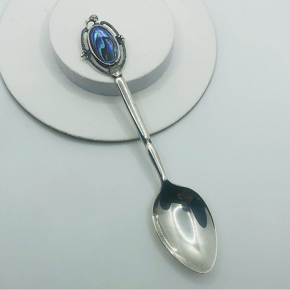 Vtg Sterling Silver New Zealand Kiwi Bird & Abalone / Paua Souvenir Spoon 4”